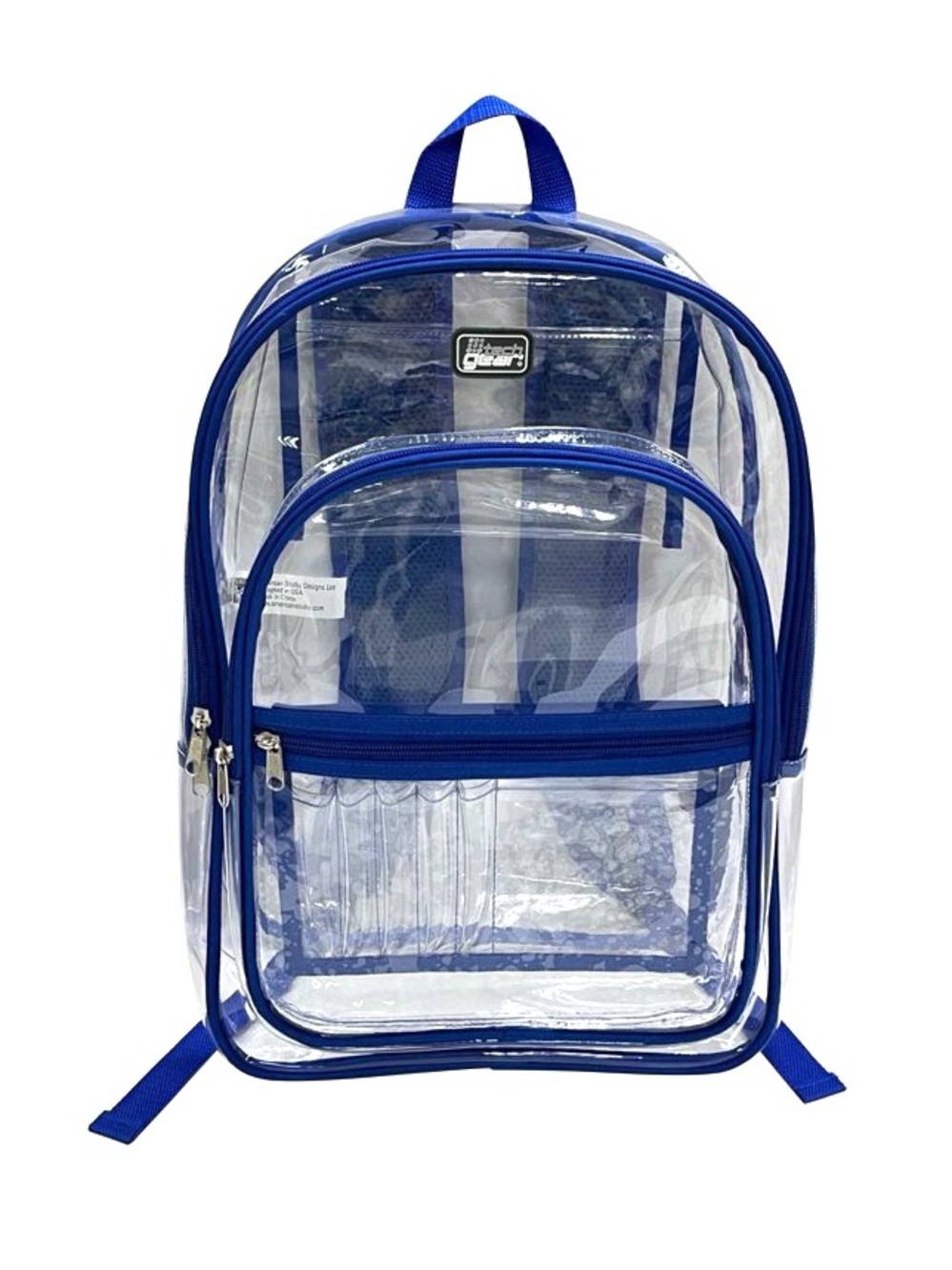 Tech Gear Clear Backpack with Blue Trim 16.5" Back Pack Book Bag NWT Transparent